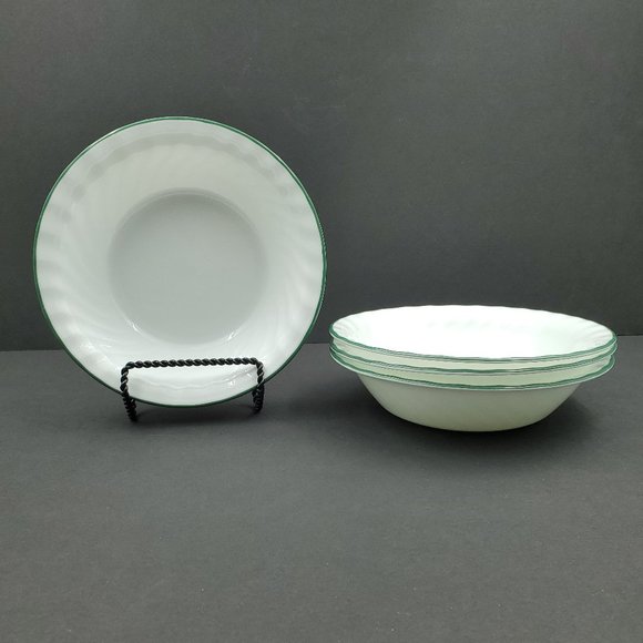 Corelle Callaway Soup Cereal Bowls White Swirl Bowl Green Ivy Green Band Trim - Picture 1 of 6